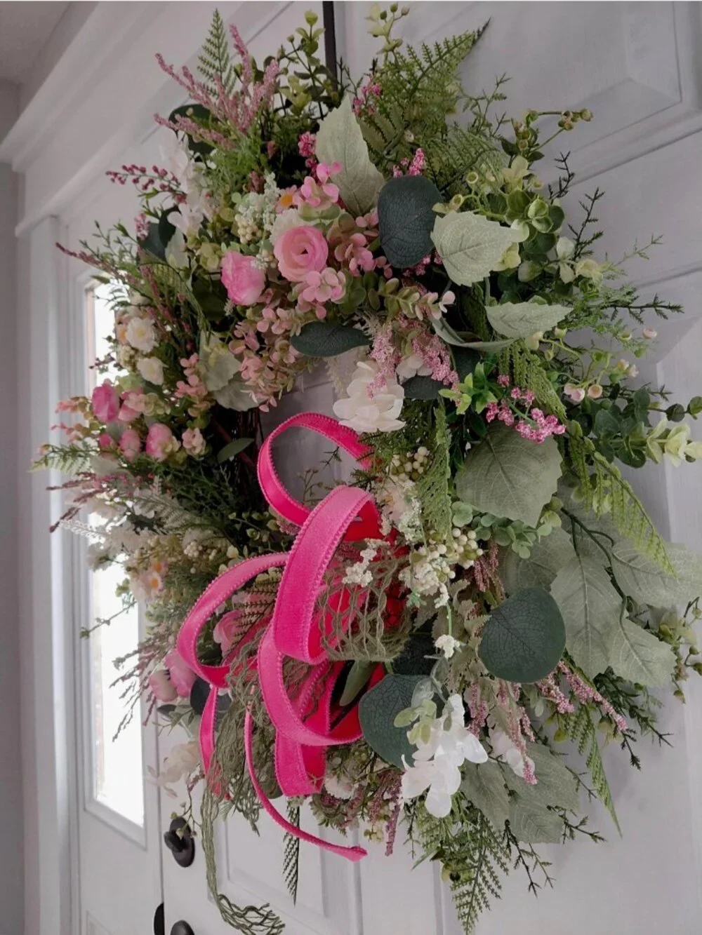 Handcrafted Pink Ranunculus Floral Wreath, Mother's Day Gift, Cottage Garden